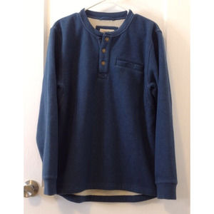 Katahdin Iron Works L.L. Bean Men's Fleece Lined Henley Blue Waffle Knit M Shirt